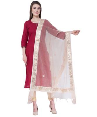A R Silk Gotta Patti Embroidery White Colour Orgenza Cotton Fancy Dupatta/Chunnis 1