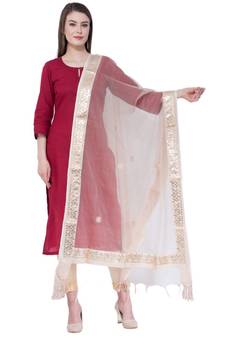 A R Silk Gotta Patti Embroidery White Colour Orgenza Cotton Fancy Dupatta/Chunnis