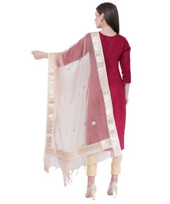 A R Silk Gotta Patti Embroidery White Colour Orgenza Cotton Fancy Dupatta/Chunnis 2