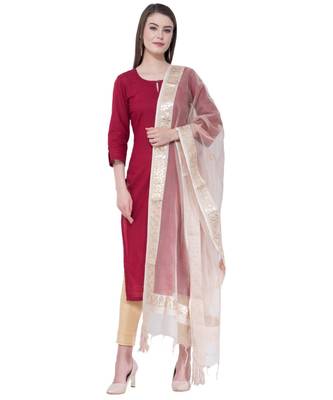 A R Silk Gotta Patti Embroidery White Colour Orgenza Cotton Fancy Dupatta/Chunnis 3