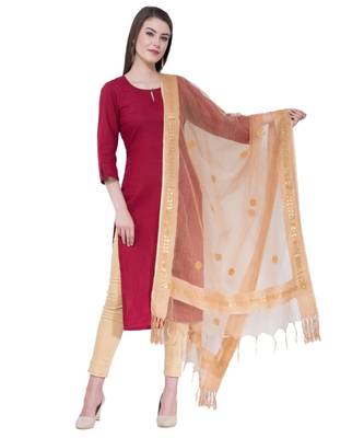 A R Silk Gotta Patti Embroidery Golden Colour Orgenza Cotton Fancy Dupatta/Chunnis 1