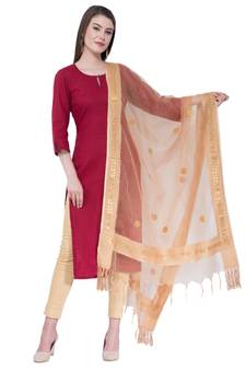 A R Silk Gotta Patti Embroidery Golden Colour Orgenza Cotton Fancy Dupatta/Chunnis