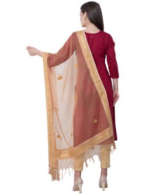 A R Silk Gotta Patti Embroidery Golden Colour Orgenza Cotton Fancy Dupatta/Chunnis 2