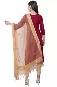 A R Silk Gotta Patti Embroidery Golden Colour Orgenza Cotton Fancy Dupatta/Chunnis