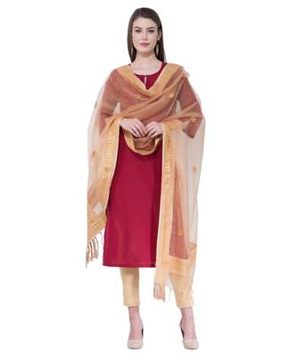 A R Silk Gotta Patti Embroidery Golden Colour Orgenza Cotton Fancy Dupatta/Chunnis 3
