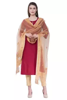 A R Silk Gotta Patti Embroidery Golden Colour Orgenza Cotton Fancy Dupatta/Chunnis