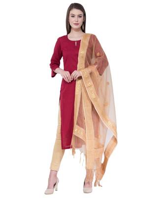A R Silk Gotta Patti Embroidery Golden Colour Orgenza Cotton Fancy Dupatta/Chunnis 5