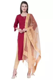 A R Silk Gotta Patti Embroidery Golden Colour Orgenza Cotton Fancy Dupatta/Chunnis