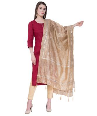 A R Silk Embroidery With Gold Print Golden Colour Silk Fancy Dupatta/Chunnis 1