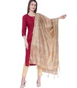 A R Silk Embroidery With Gold Print Golden Colour Silk Fancy Dupatta/Chunnis