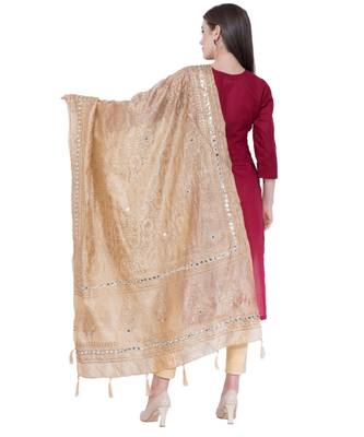 A R Silk Embroidery With Gold Print Golden Colour Silk Fancy Dupatta/Chunnis 2