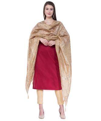 A R Silk Embroidery With Gold Print Golden Colour Silk Fancy Dupatta/Chunnis 3