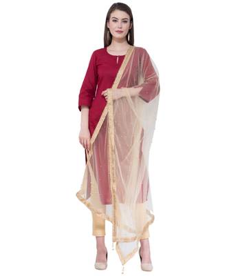 A R SILK Net Moti Beige Colour Net Fancy Dupatta/Chunnis 1