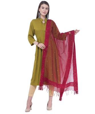 A R SILK Chandna Maroon Colour Organza Cotton Fancy Dupatta/Chunnis 1