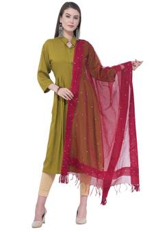 A R SILK Chandna Maroon Colour Organza Cotton Fancy Dupatta/Chunnis