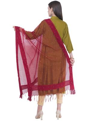 A R SILK Chandna Maroon Colour Organza Cotton Fancy Dupatta/Chunnis 2