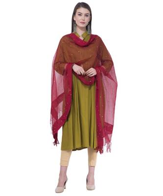 A R SILK Chandna Maroon Colour Organza Cotton Fancy Dupatta/Chunnis 3