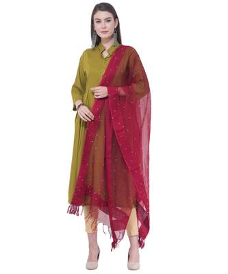 A R SILK Chandna Maroon Colour Organza Cotton Fancy Dupatta/Chunnis 5