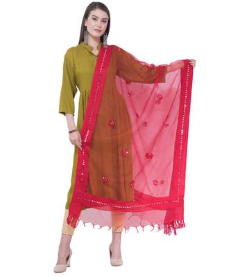 A R Silk Mirror Work Red Colour Orgenza Cotton Fancy Dupatta/Chunnis 1