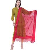 A R Silk Mirror Work Red Colour Orgenza Cotton Fancy Dupatta/Chunnis