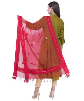 A R Silk Mirror Work Red Colour Orgenza Cotton Fancy Dupatta/Chunnis 2