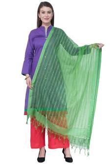 A R SILK Green Color Cota Cotton Regular Dupattas & Chunnis