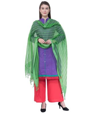 A R SILK Green Color Cota Cotton Regular Dupattas & Chunnis 3