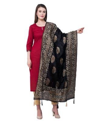 A R SILK Pahadi Print Black Colour Silk Fancy Dupatta/Chunnis 1