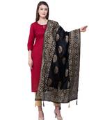 A R SILK Pahadi Print Black Colour Silk Fancy Dupatta/Chunnis