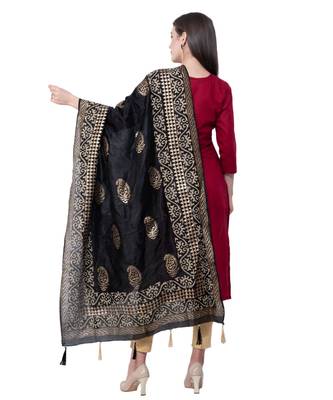 A R SILK Pahadi Print Black Colour Silk Fancy Dupatta/Chunnis 2
