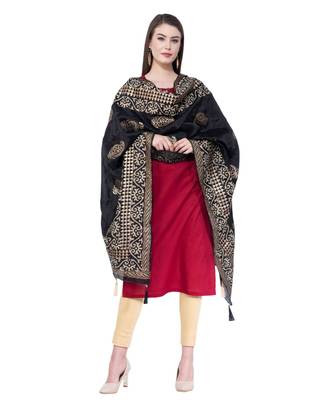 A R SILK Pahadi Print Black Colour Silk Fancy Dupatta/Chunnis 3