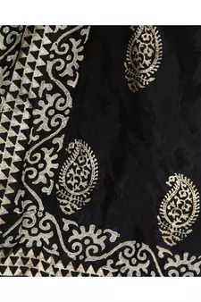 A R SILK Pahadi Print Black Colour Silk Fancy Dupatta/Chunnis