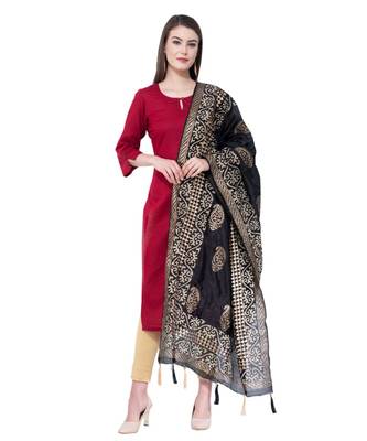 A R SILK Pahadi Print Black Colour Silk Fancy Dupatta/Chunnis 5