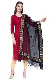A R Silk Gotta Patti Embroidery Black Colour Orgenza Cotton Fancy Dupatta/Chunnis