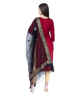 A R Silk Gotta Patti Embroidery Black Colour Orgenza Cotton Fancy Dupatta/Chunnis 2