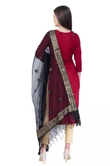 A R Silk Gotta Patti Embroidery Black Colour Orgenza Cotton Fancy Dupatta/Chunnis