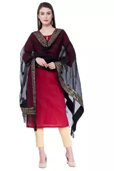 A R Silk Gotta Patti Embroidery Black Colour Orgenza Cotton Fancy Dupatta/Chunnis