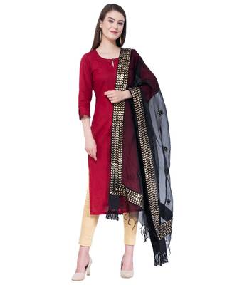 A R Silk Gotta Patti Embroidery Black Colour Orgenza Cotton Fancy Dupatta/Chunnis 5