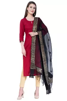 A R Silk Gotta Patti Embroidery Black Colour Orgenza Cotton Fancy Dupatta/Chunnis