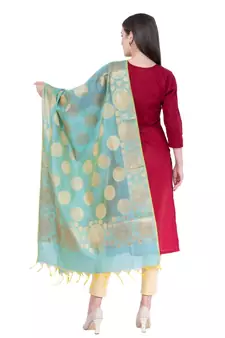 A R Silk Zari Embroidery Firozi Colour Chanderi Cotton Fancy Dupattas/Chunnis