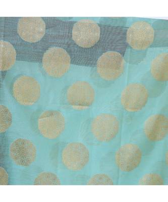 A R Silk Zari Embroidery Firozi Colour Chanderi Cotton Fancy Dupattas/Chunnis 4