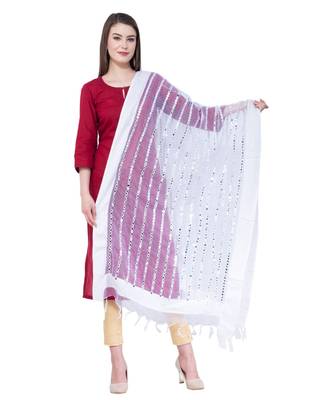A R Silk Mirror Work White Colour Orgenza Cotton Fancy Dupatta/Chunnis 1