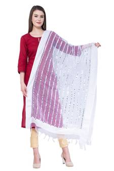 A R Silk Mirror Work White Colour Orgenza Cotton Fancy Dupatta/Chunnis