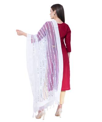 A R Silk Mirror Work White Colour Orgenza Cotton Fancy Dupatta/Chunnis 2