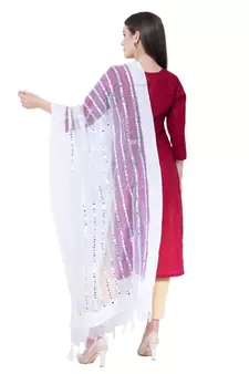 A R Silk Mirror Work White Colour Orgenza Cotton Fancy Dupatta/Chunnis