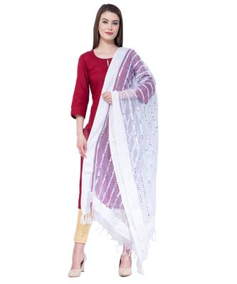 A R Silk Mirror Work White Colour Orgenza Cotton Fancy Dupatta/Chunnis 4