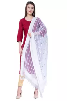 A R Silk Mirror Work White Colour Orgenza Cotton Fancy Dupatta/Chunnis