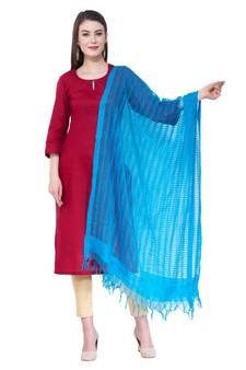 A R SILK Firozi Color Cota Cotton Regular Dupattas & Chunnis