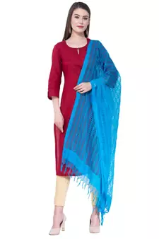 A R SILK Firozi Color Cota Cotton Regular Dupattas & Chunnis