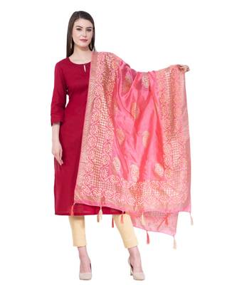 A R SILK Pahadi Print Light Pink Colour Silk Fancy Dupatta/Chunnis 1